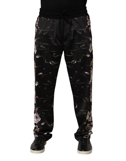 Dolce & Gabbana Black Floral Straight-Leg Chino Trouser Pants