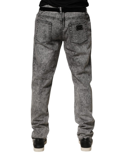 Dolce & Gabbana Gray Cotton Straight Leg Denim Trouser Jeans