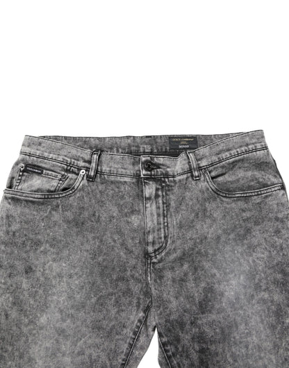 Dolce & Gabbana Gray Cotton Straight Leg Denim Trouser Jeans