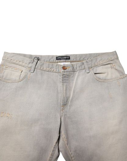 Dolce & Gabbana Light Gray Cotton Straight Denim Trouser Jeans