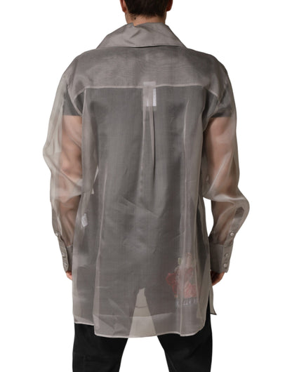Dolce & Gabbana Gray Sheer Silk Button Front Men Dress Shirt