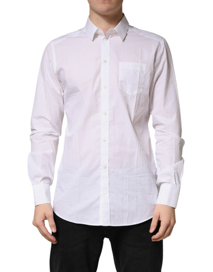 Dolce & Gabbana White GOLD Cotton Collared Formal Dress Shirt