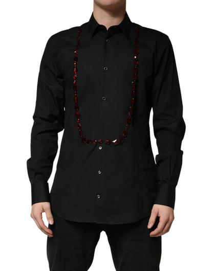 Dolce & Gabbana Black Crystal GOLD Formal Cotton Dress Shirt