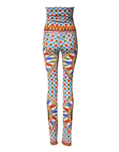 Dolce & Gabbana Multicolor Carretto Leggings High Waist Pants