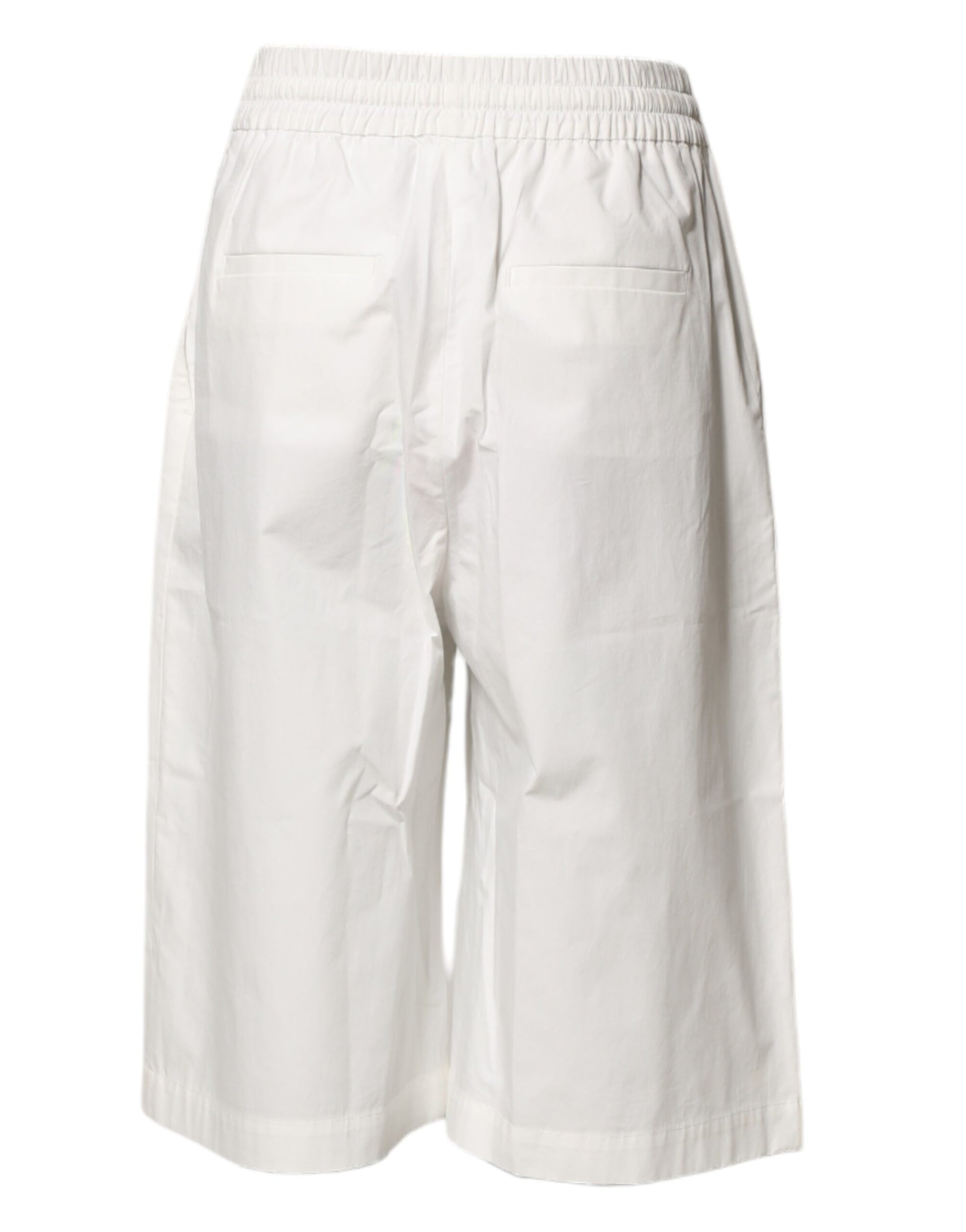 MSGM White Cotton High Waist Wide Leg Straight Bermuda Shorts