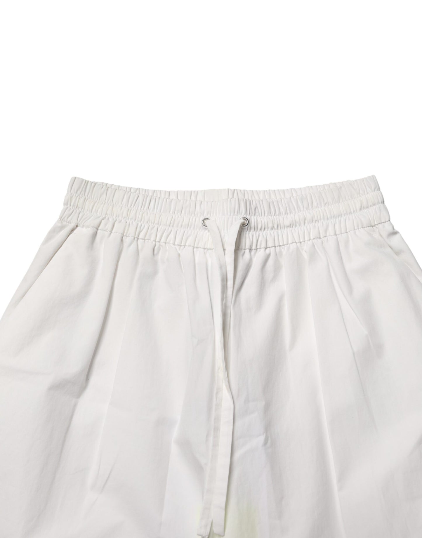 MSGM White Cotton High Waist Wide Leg Straight Bermuda Shorts