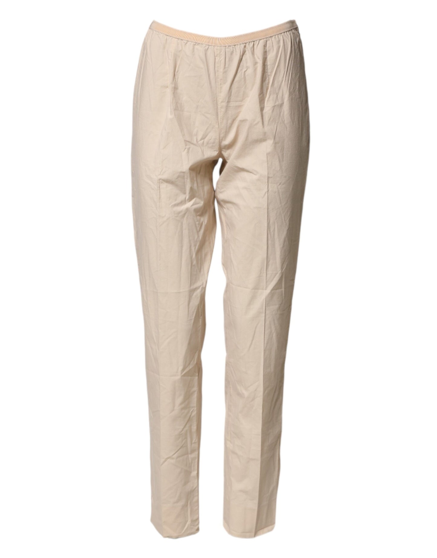 QL2 Beige Cotton High Waist Straight Chino Trouser Pants