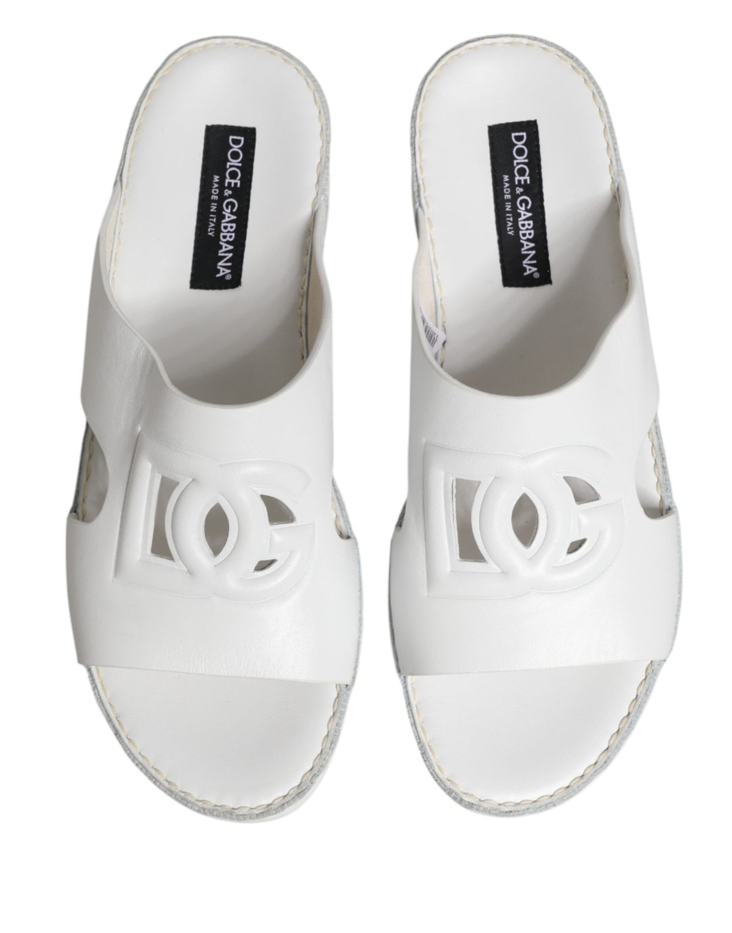 Dolce & Gabbana White DG Cutout Slides Slippers Flats Shoes