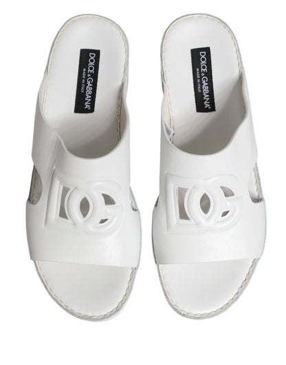 Dolce & Gabbana White DG Cutout Slides Slippers Flats Shoes