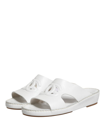 Dolce & Gabbana White DG Cutout Slides Slippers Flats Shoes