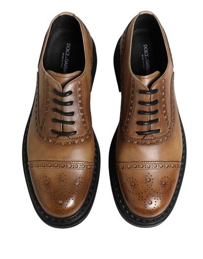 Dolce & Gabbana Brown Lace Up Leather Brogue Derby Men Shoes