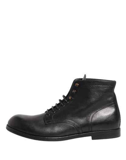 Dolce & Gabbana Black Lace Up Short Ankle Boots Men Shoes