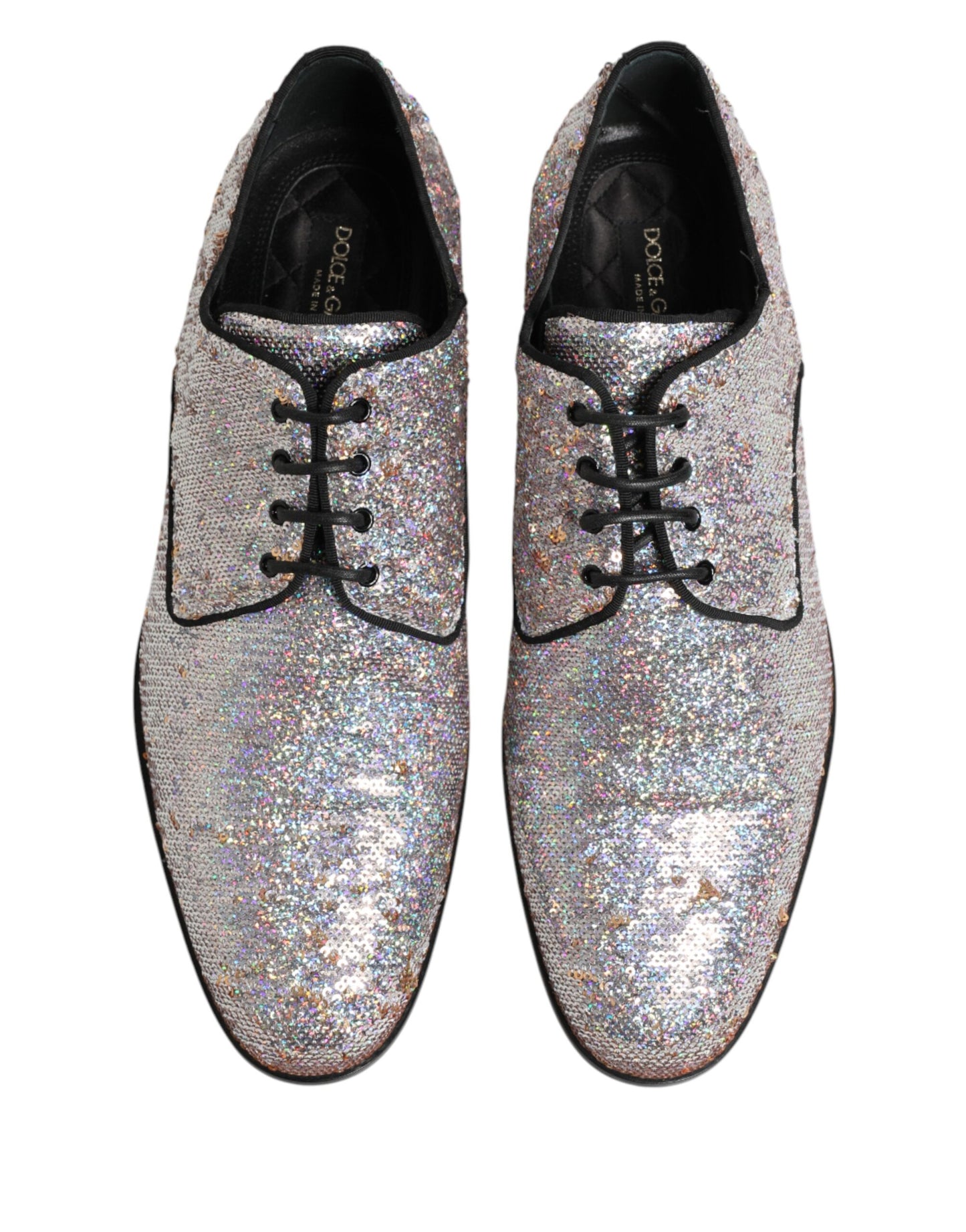 Dolce & Gabbana Silver Sequined Lace Up Men Derby Dress Shoes
