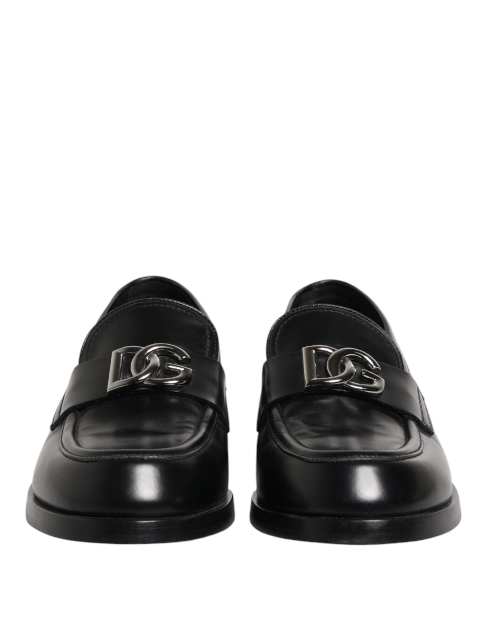 Dolce & Gabbana Black Leather DG Plaque Loafers Dress Shoes
