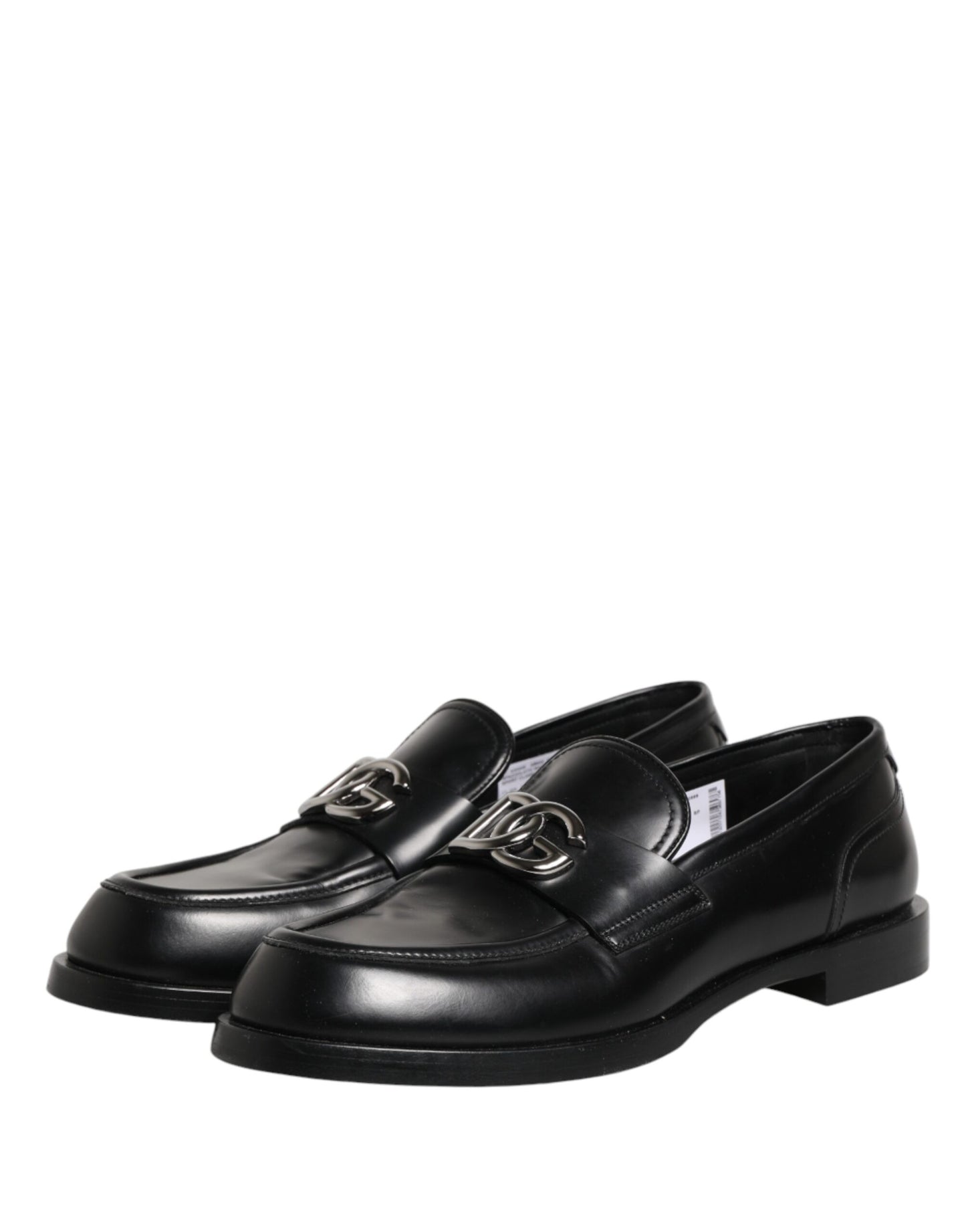 Dolce & Gabbana Black Leather DG Plaque Loafers Dress Shoes