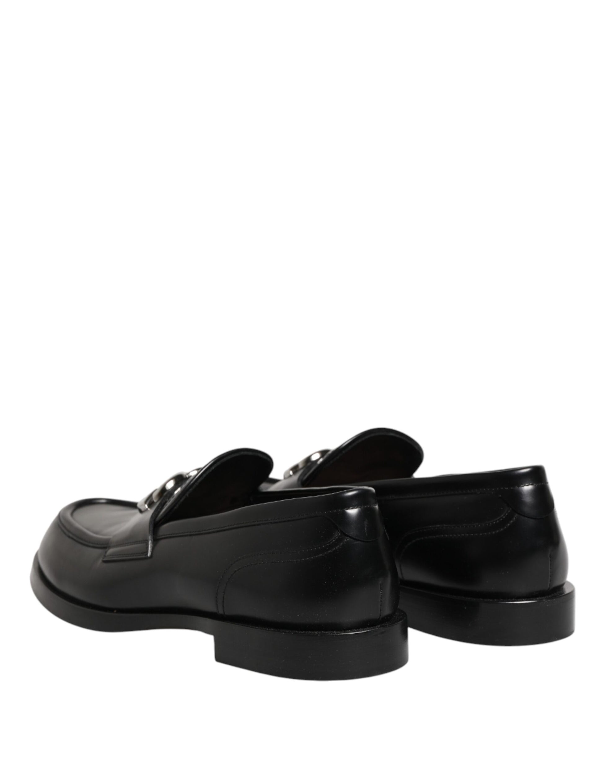 Dolce & Gabbana Black Leather DG Plaque Loafers Dress Shoes