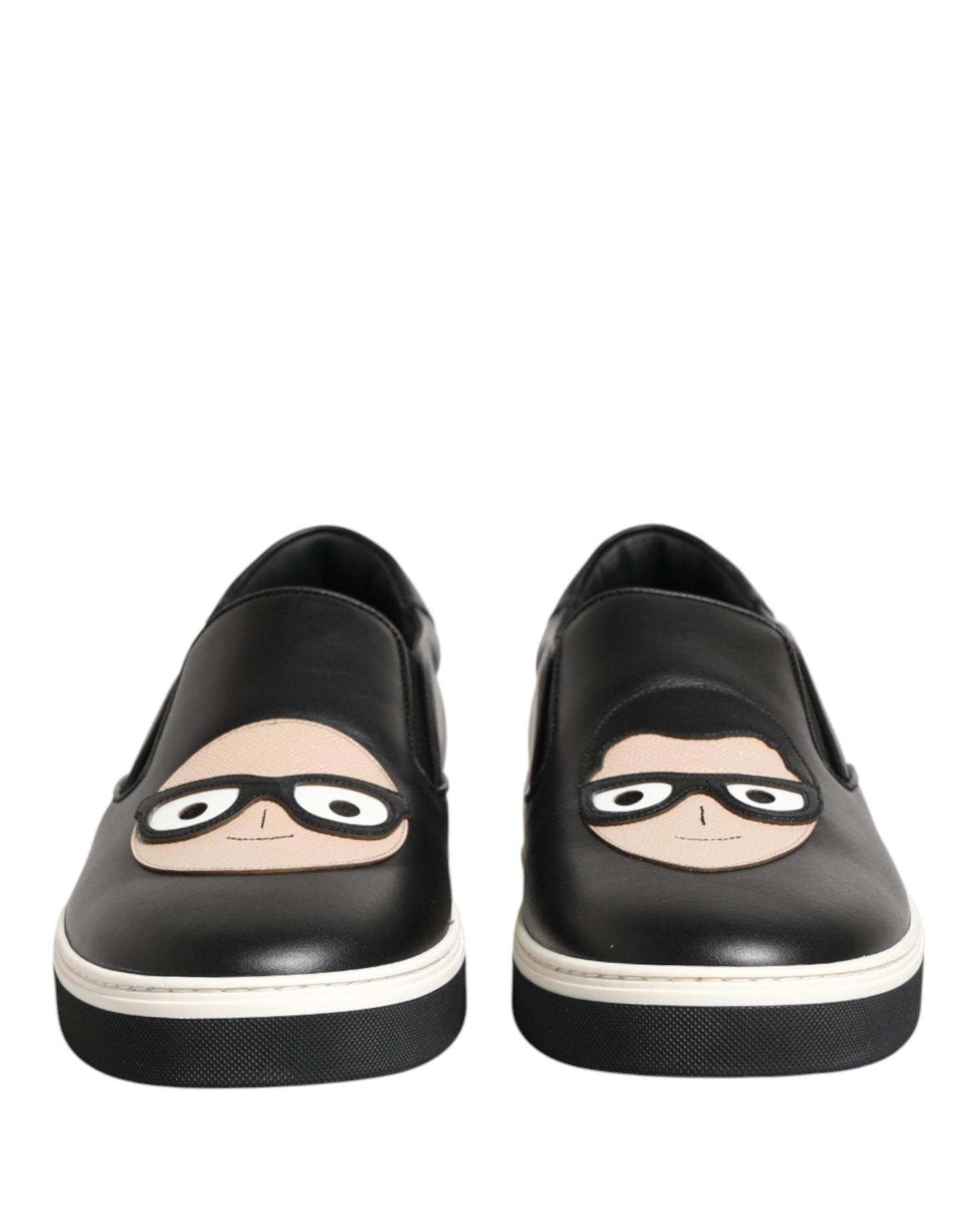 Dolce & Gabbana Black Leather Signature Figures Sneakers Shoes