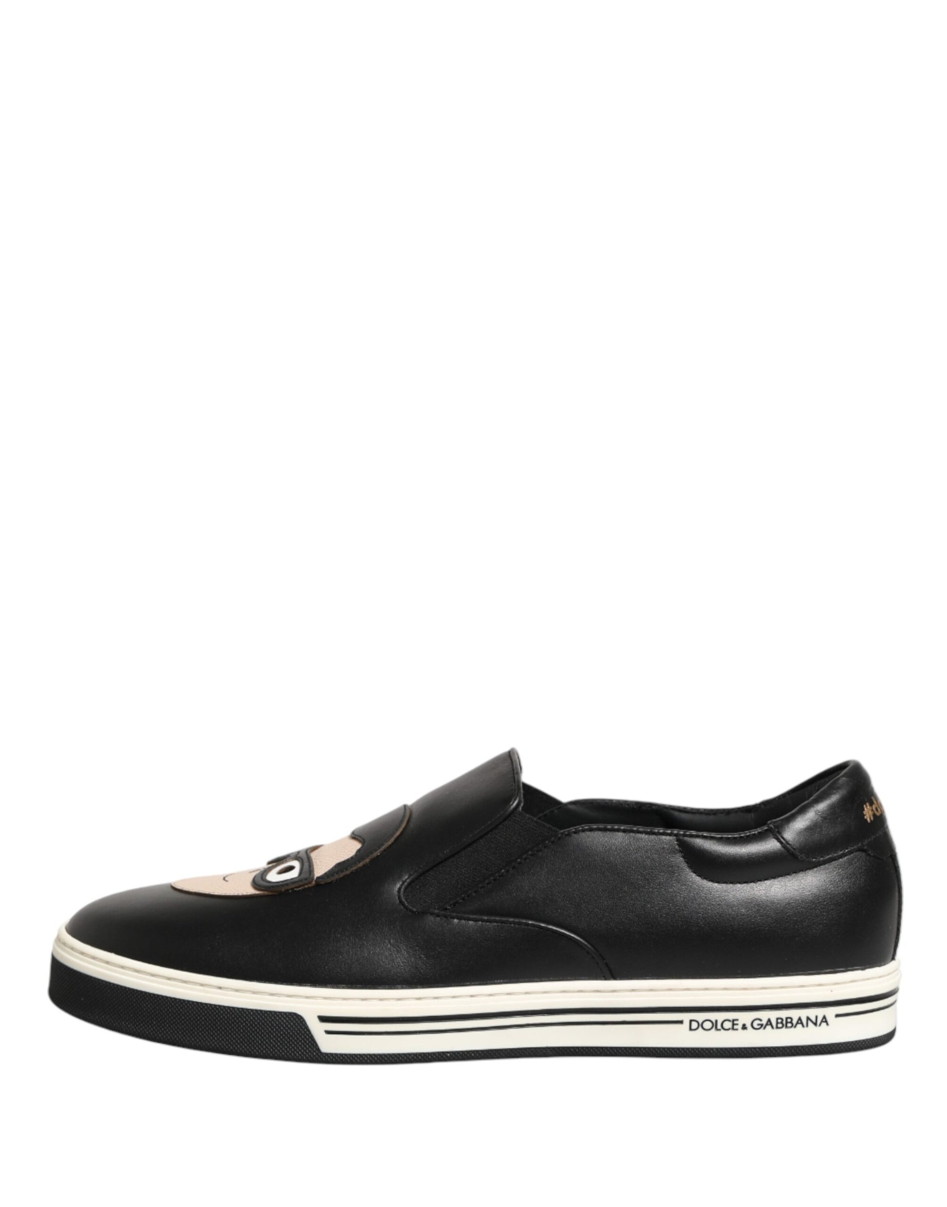 Dolce & Gabbana Black Leather Signature Figures Sneakers Shoes