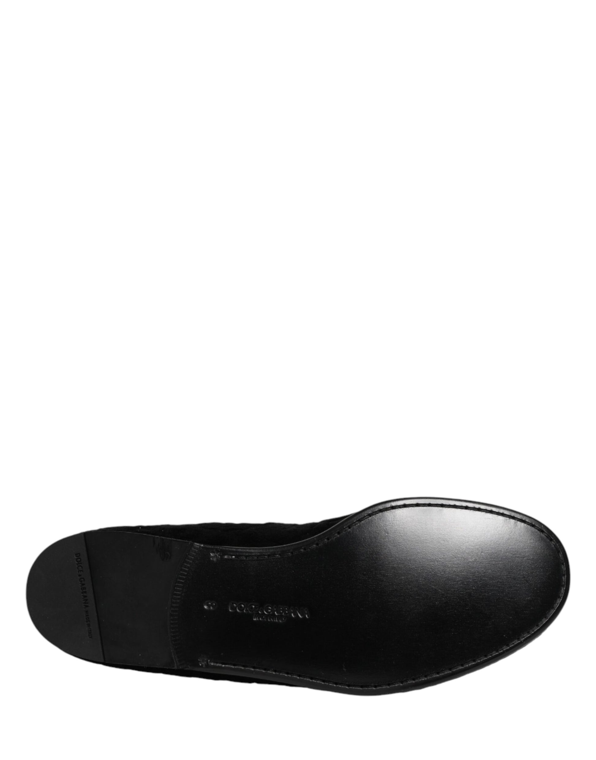 Dolce & Gabbana Black Velvet Slip On Loafers Formal Men Shoes