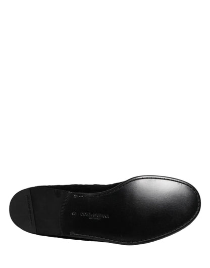 Dolce & Gabbana Black Velvet Slip On Loafers Formal Men Shoes