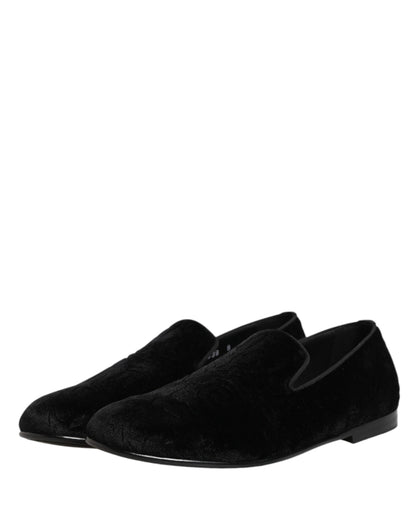 Dolce & Gabbana Black Velvet Slip On Loafers Formal Men Shoes