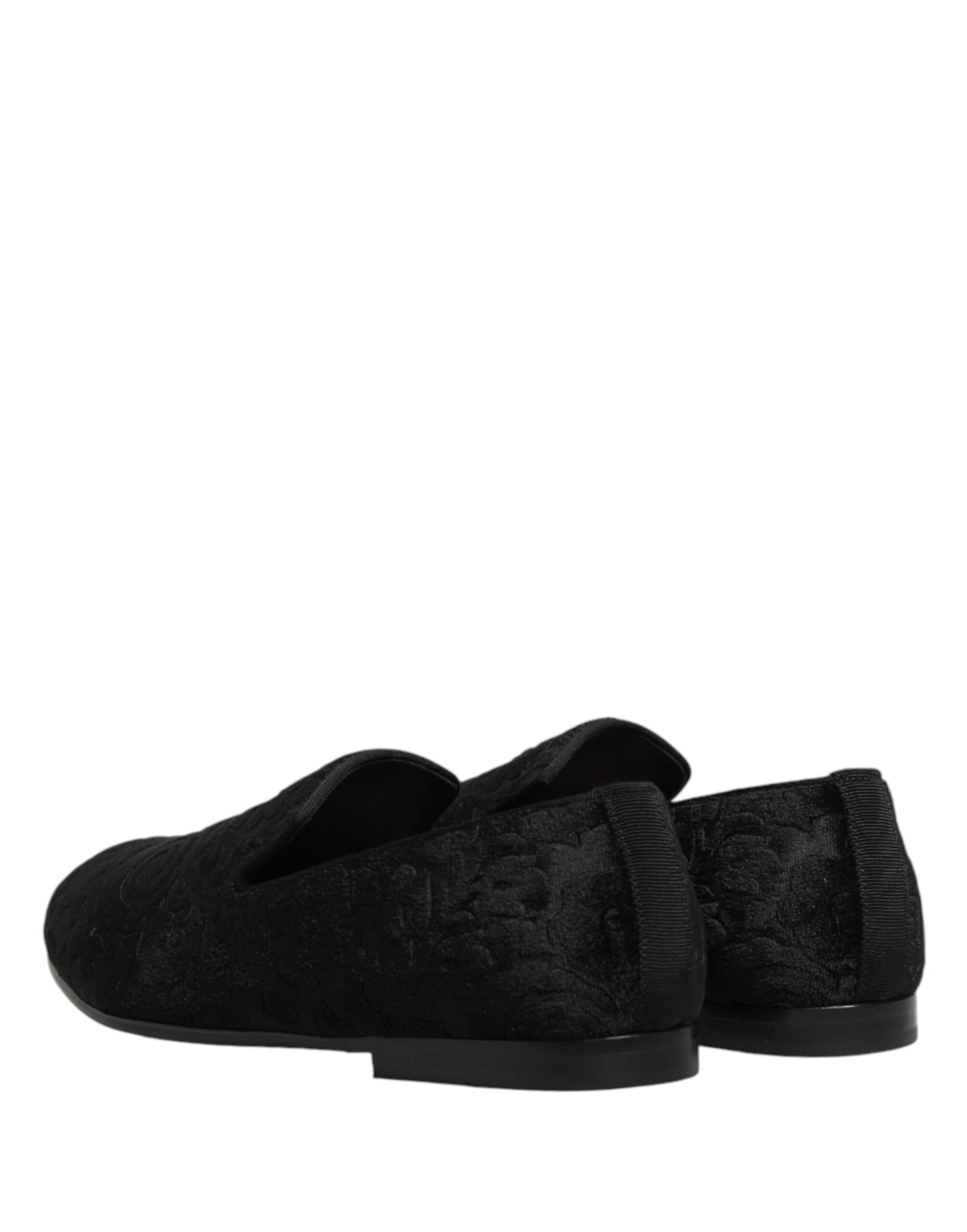 Dolce & Gabbana Black Velvet Slip On Loafers Formal Men Shoes