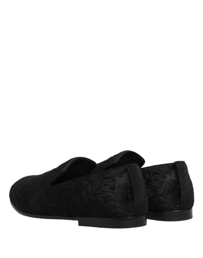 Dolce & Gabbana Black Velvet Slip On Loafers Formal Men Shoes