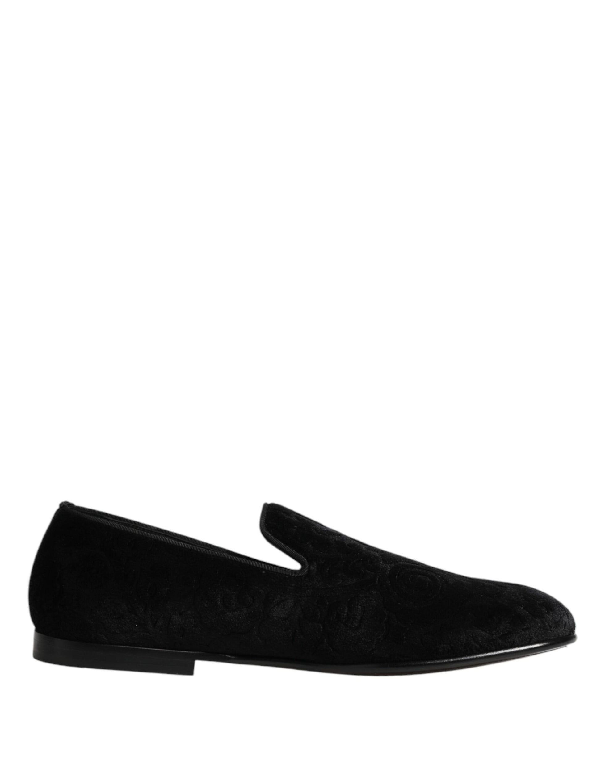 Dolce & Gabbana Black Velvet Slip On Loafers Formal Men Shoes