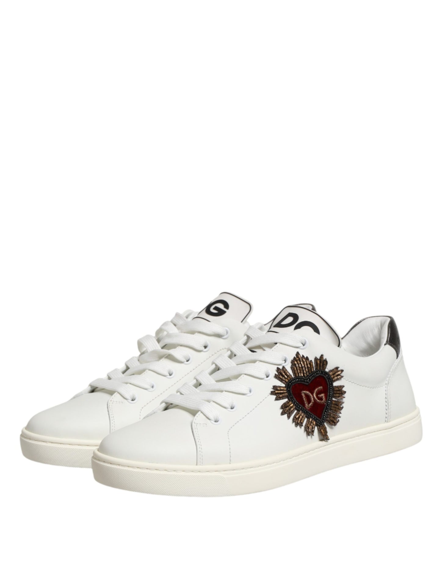 Dolce & Gabbana White Leather Sacred Heart Patch Sneakers Shoes