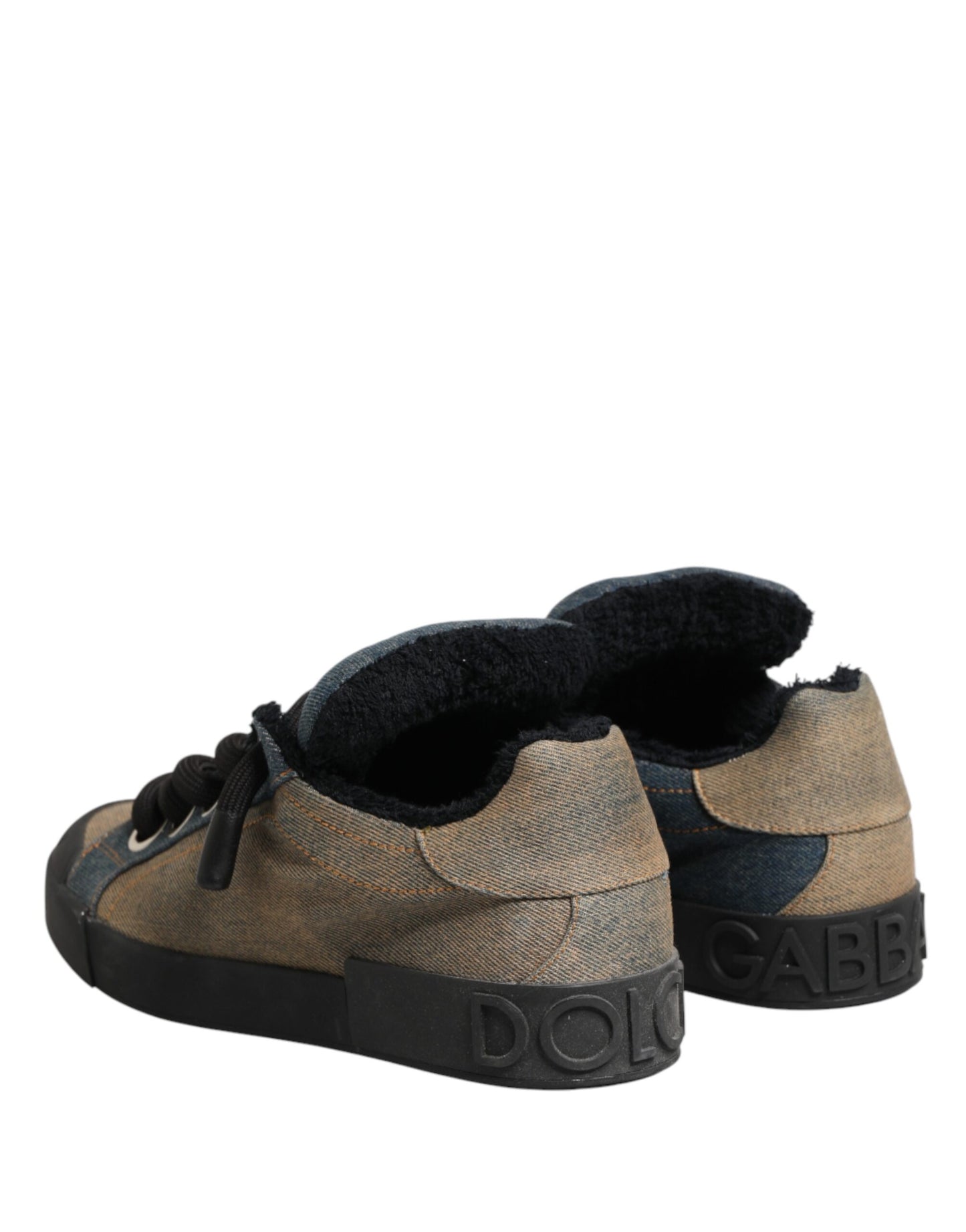 Dolce & Gabbana Multicolor Color Block Denim Low Top Sneakers Shoes