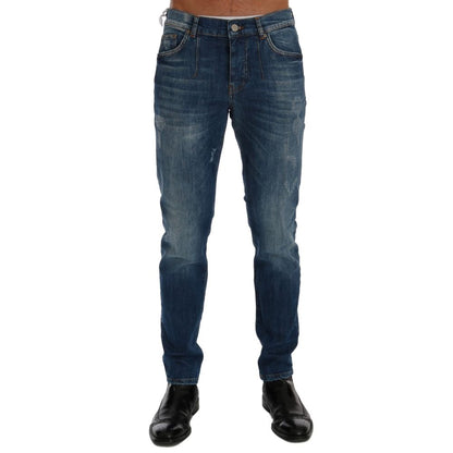 Frankie Morello Blue Cotton Slim Fit Jeans