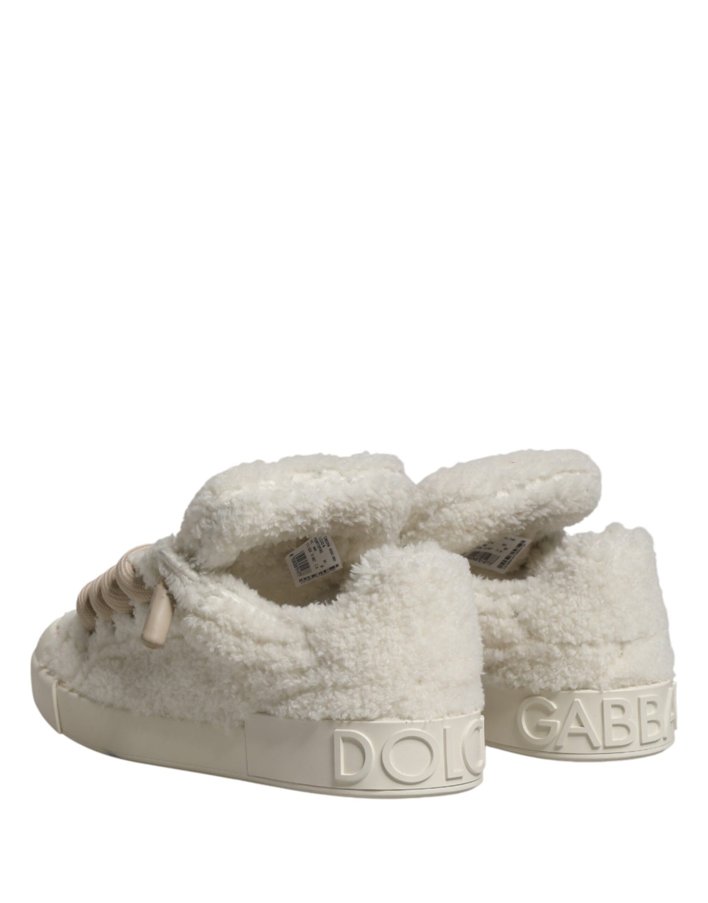 Dolce & Gabbana White Faux Shearling Low Top Sneakers  Shoes