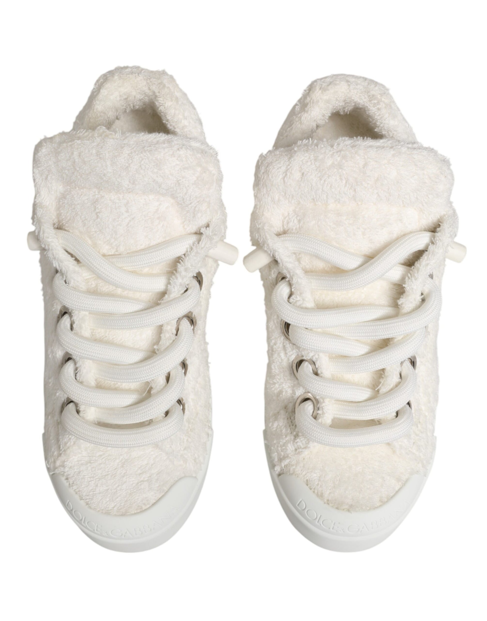 Dolce & Gabbana White Faux Shearling Low Top Sneakers  Shoes