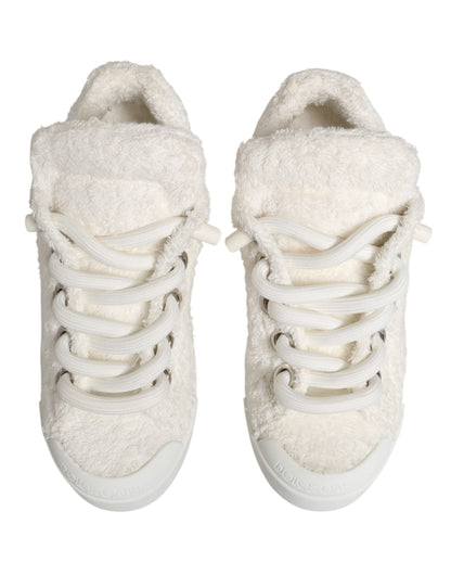 Dolce & Gabbana White Faux Shearling Low Top Sneakers  Shoes