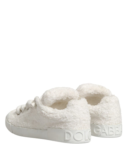 Dolce & Gabbana White Faux Shearling Low Top Sneakers  Shoes