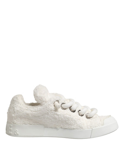 Dolce & Gabbana White Faux Shearling Low Top Sneakers  Shoes