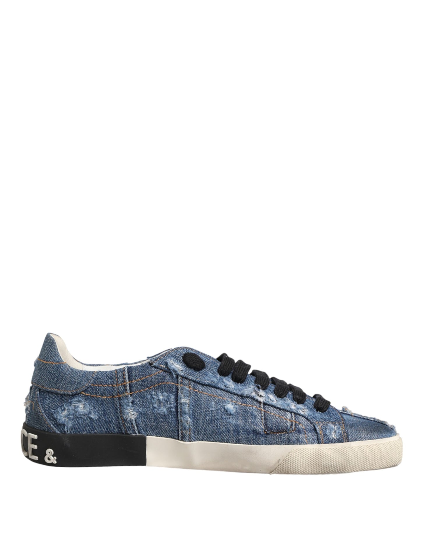 Dolce & Gabbana Blue Distressed Denim Low Top Sneakers Shoes