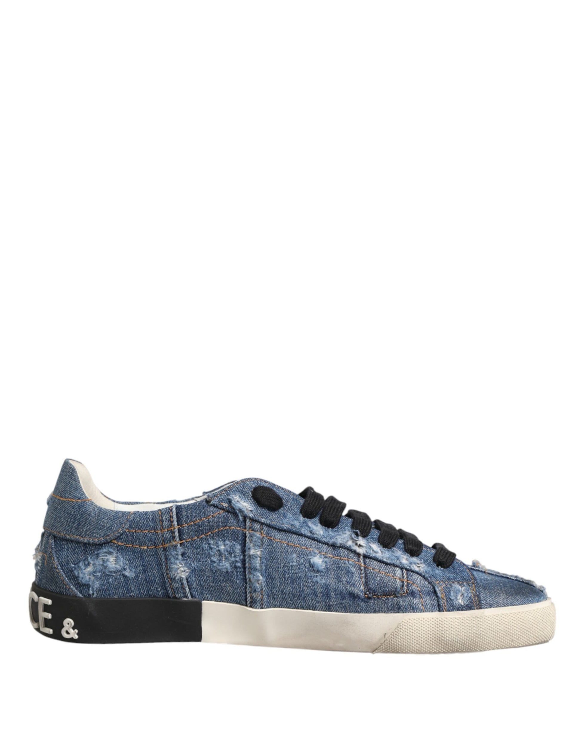 Dolce & Gabbana Blue Distressed Denim Low Top Sneakers Shoes