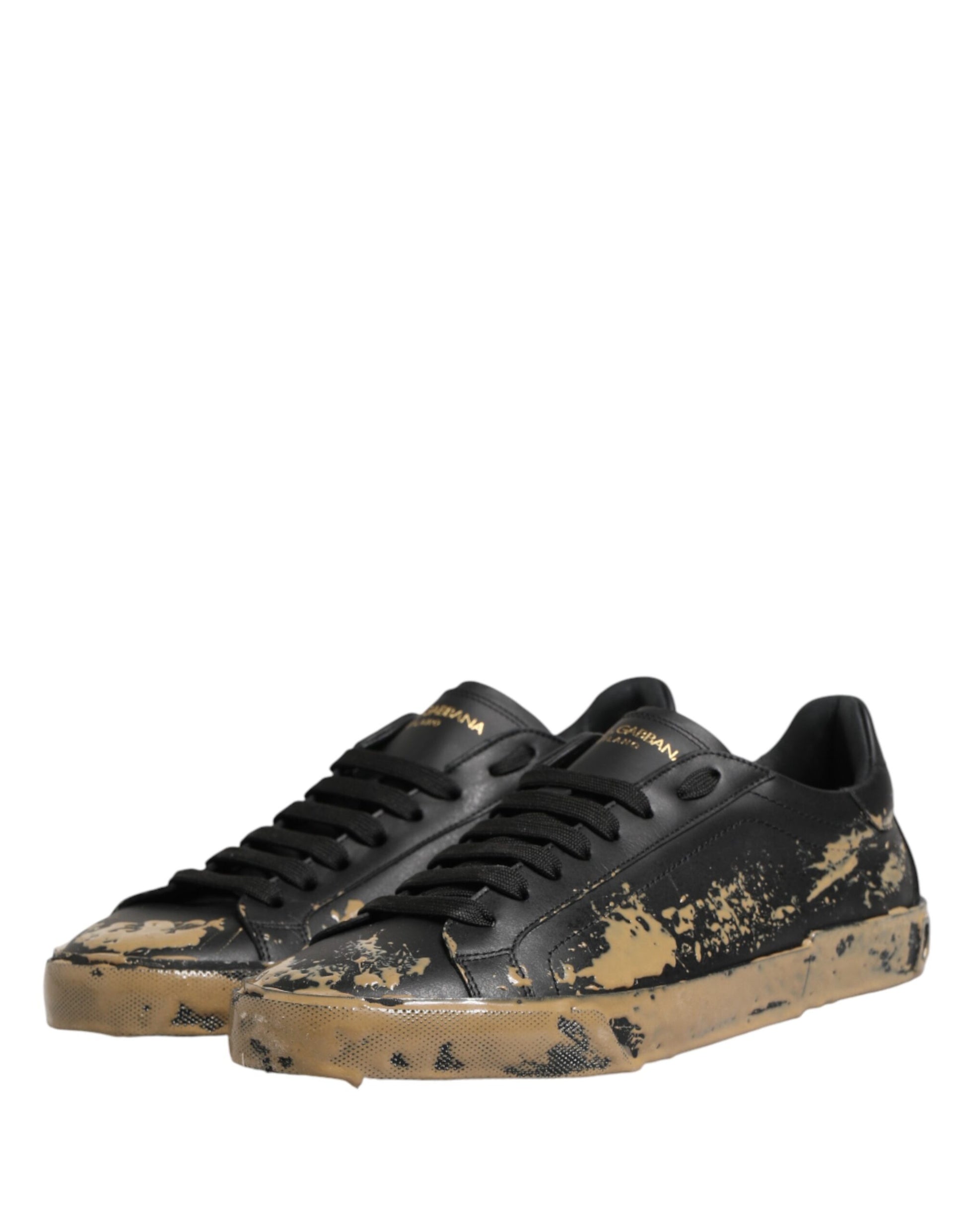 Dolce & Gabbana Black Portofino Mud Effect Low Top Sneakers Shoes