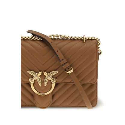 PINKO Brown Calf Leather Bos Taurus Shoulder Bag