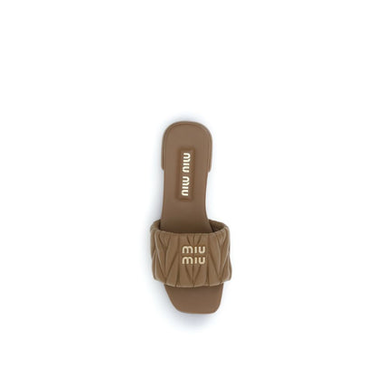 Miu Miu Beige Calf Leather Bos Taurus Flat Sandals