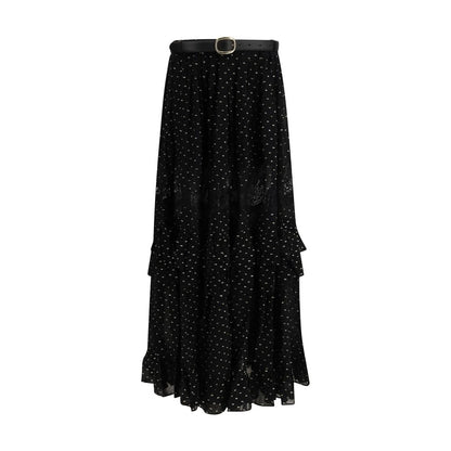 Self-Portrait Black Viscose Long Skirt
