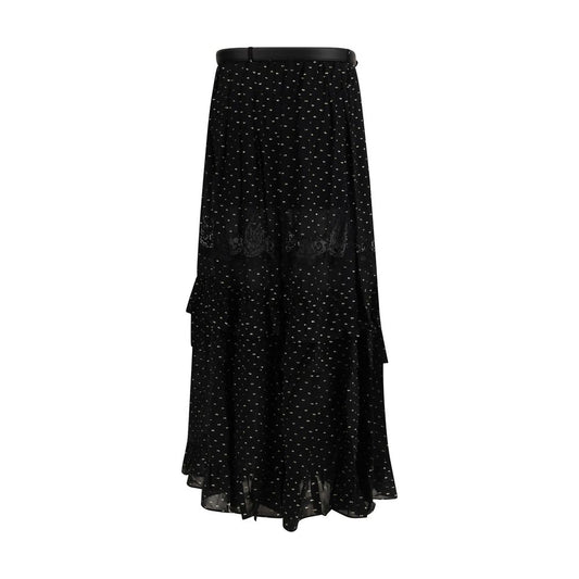 Self-Portrait Black Viscose Long Skirt