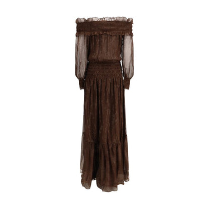 Self-Portrait Brown Silk Long Dress