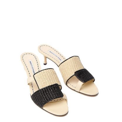 Manolo Blahnik Beige Leather Stiletto Heel Sandals