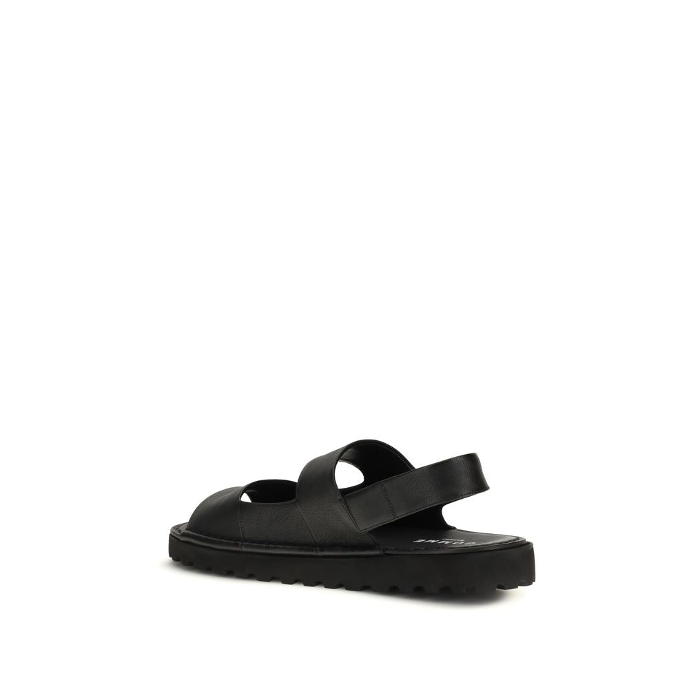 Marsell Black Calf Leather Bos Taurus Flat Sandals