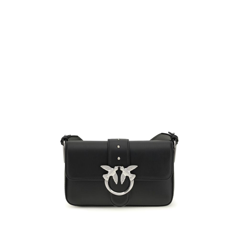 PINKO Black Calf Leather Bos Taurus Shoulder Bag