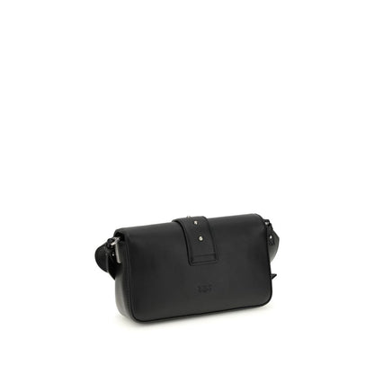 PINKO Black Calf Leather Bos Taurus Shoulder Bag