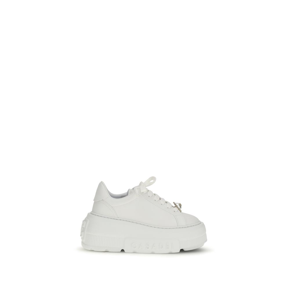 Casadei White Calf Leather Bos Taurus Platform Sneakers