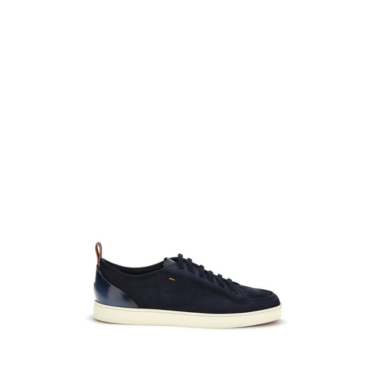 Santoni Blue Calf Leather Bos Taurus Low Top Sneakers